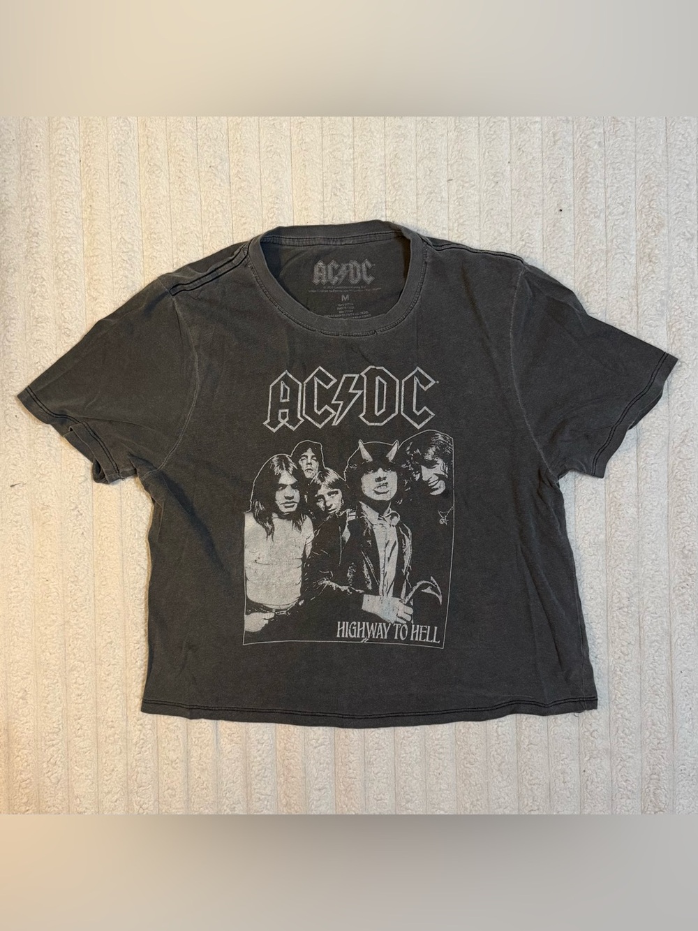 Women’s Faded Black Cropped AC/DC ‘Highway to Hell’ Graphic T-Shirt Band Tee